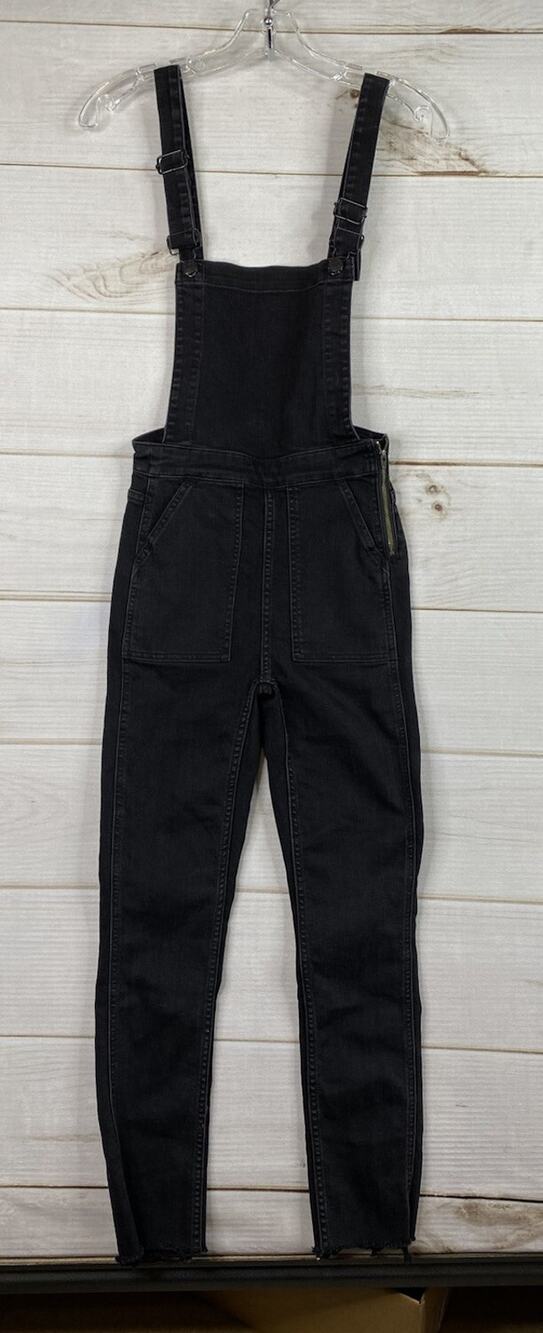 Madewell Jean Overalls Romper XXS Black Skinny Leg Stretch Denim Side Zip Boho